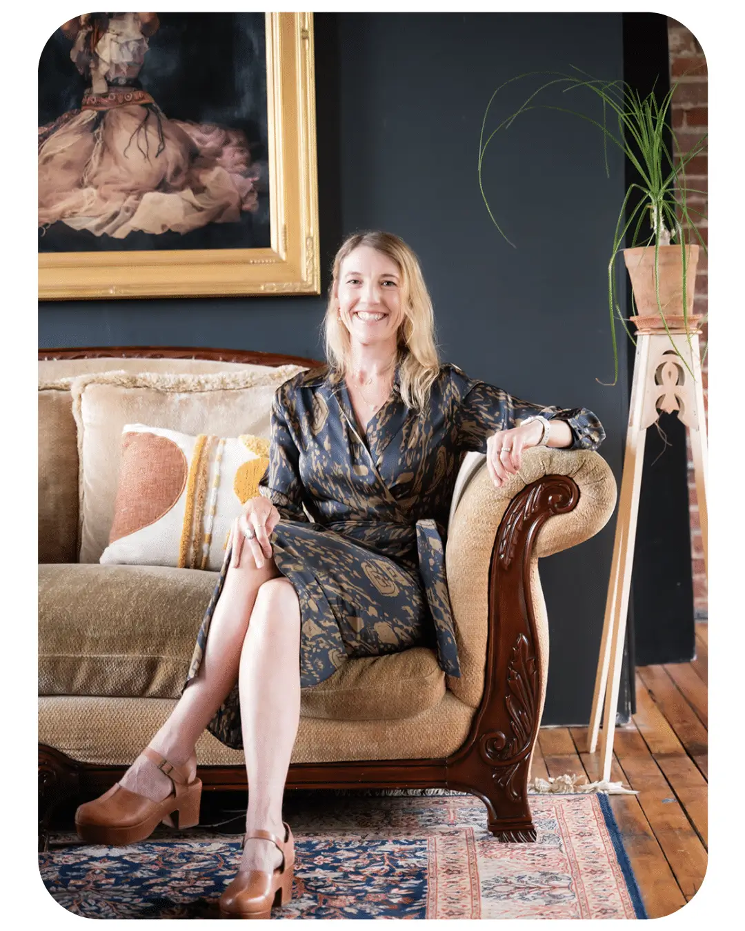 Sarah Walking in Red Dress
